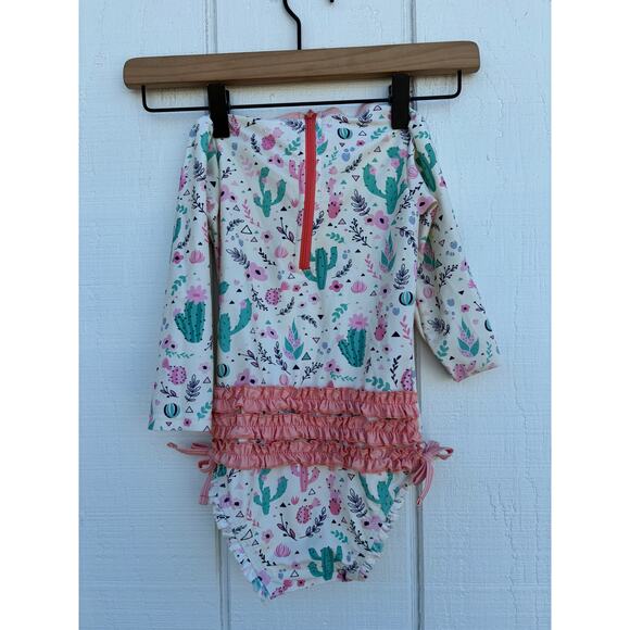 Ruffle Butts Long Sleeve Swimsuit, Cactus Floral Pattern, Snap Close, Sz 2T - Picture 2 of 4
